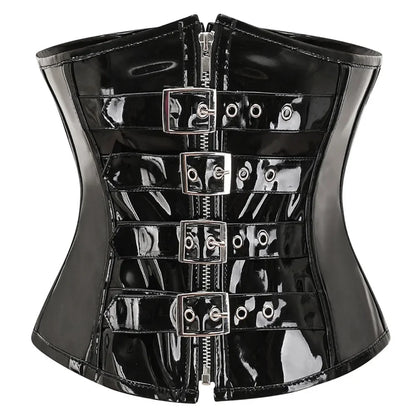 Fashion Steampunk Corset Top Gothic Womens Slimming Underbust PVC Leather Bustier Body Shaper Sexy Zipper Waist Cincher Corselet