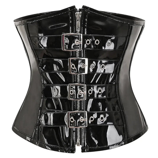 Fashion Steampunk Corset Top Gothic Womens Slimming Underbust PVC Leather Bustier Body Shaper Sexy Zipper Waist Cincher Corselet