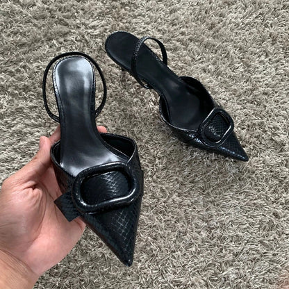 Fashion Black Leather Women Pumps Elegant Pointed Toe Office Work Ladies High Heeled Shoes 2025 Spring Dress Slingbacks Footwear