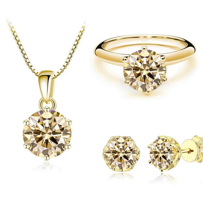 1Carat Moissanite Jewelry Set For Women Sterling S925 Silver Gold Plated Necklace Earrings Ring GRA Certified Wedding
