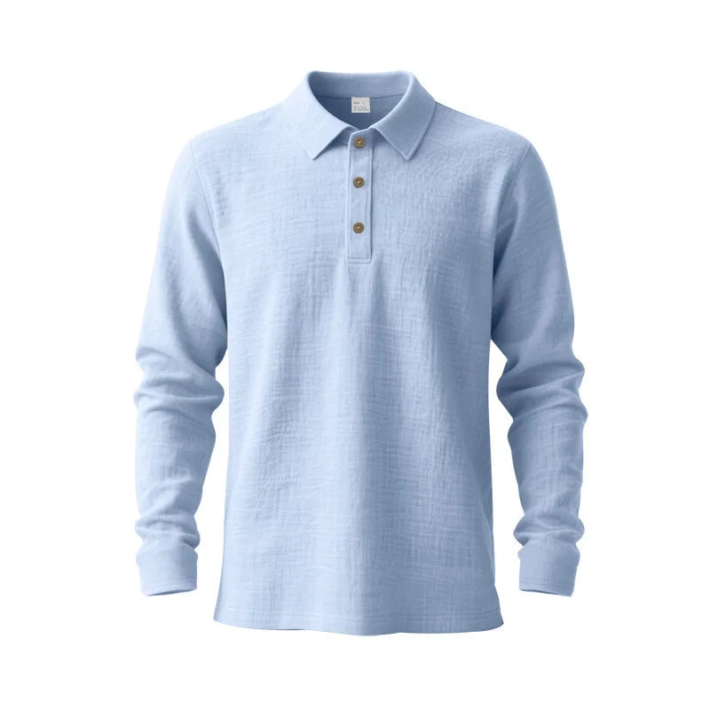 Linen shirt stand-up collar button-down men's loose casual breathable V-neck long-sleeved polo shirt