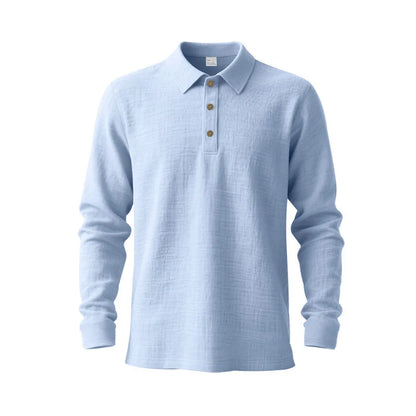 Linen shirt stand-up collar button-down men's loose casual breathable V-neck long-sleeved polo shirt