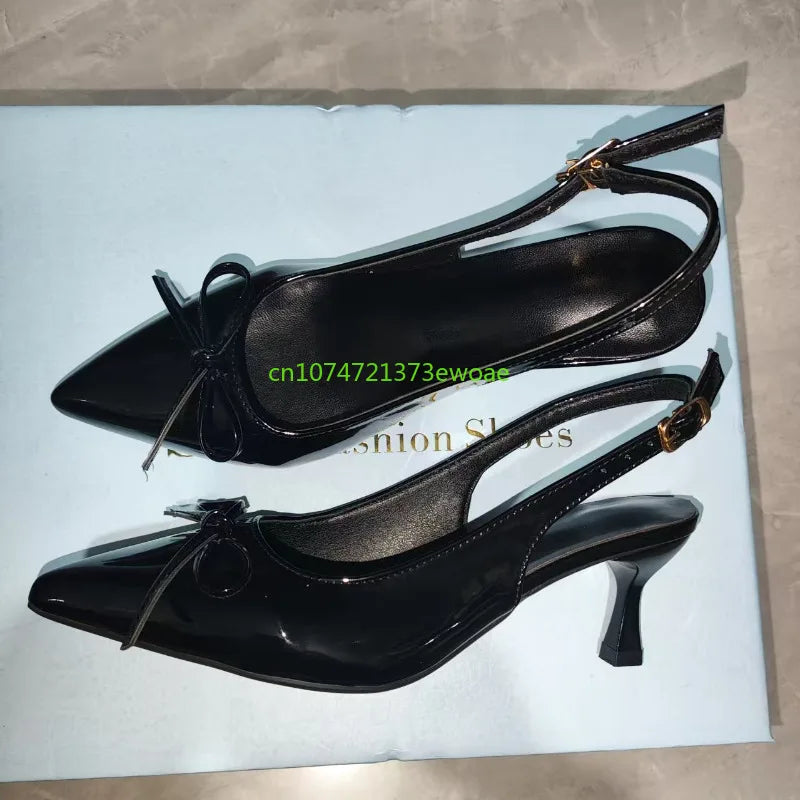 Bow Pointed Toe High Heels Sandals Women Brand Designer Shoes Fashion Slides Sexy Slingback Shoes Elegant Mules Sandals Female