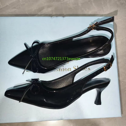 Bow Pointed Toe High Heels Sandals Women Brand Designer Shoes Fashion Slides Sexy Slingback Shoes Elegant Mules Sandals Female