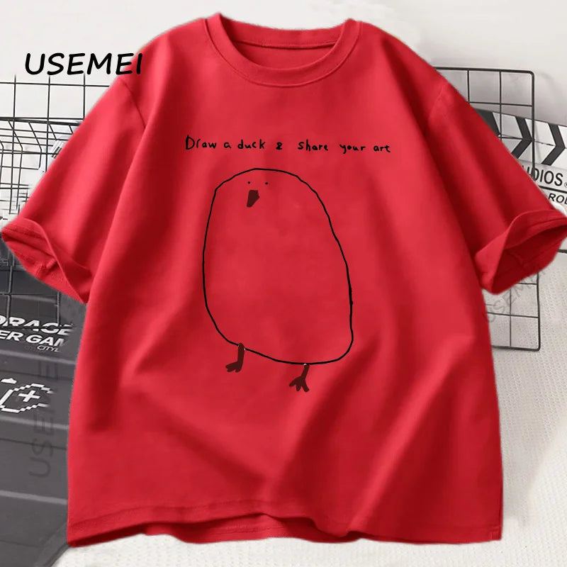 Funny Draw Duck T Shirt Men Women Cotton Casual Funny Printed T-shirt Summer Short Sleeve Cool Round Neck Mens Clothes Tshirt