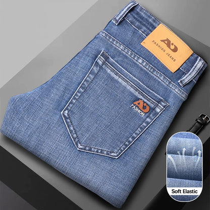 Fashion Light Blue Slim Straight Jeans Men's Spring autumn Elastic Comfortable Denim Pants Korean Casual Business Trousers