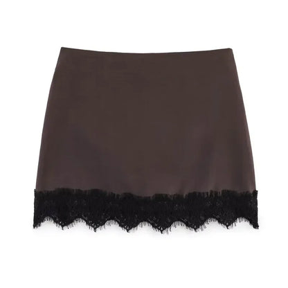 Summer Women Elegant Satin Silk Lace Fringe Mini Skirt High Waist Slim Anti-light Safety Bottoming Half Slip Underskirt 3 Colors