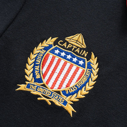 Men's polo shirt USA Chicago short sleeve Royal leisure sports party cotton embroidered with slit contrast color original