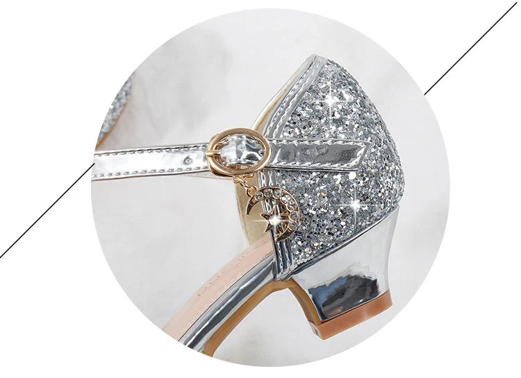 Children's Sandals for Party Wedding Elegant Bowknot Kids Girls Versatile Sequins High-heels Fashion Pearl Princess Single Shoes