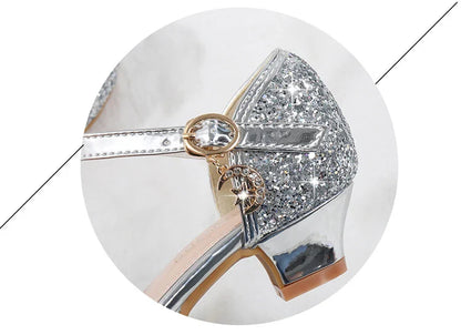Children's Sandals for Party Wedding Elegant Bowknot Kids Girls Versatile Sequins High-heels Fashion Pearl Princess Single Shoes