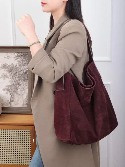 Soft Suede Cow Leather Women's Shoulder Crossbody Bags Luxury Designer Brand Ladies High Quality Large Tote Bag Autumn Winter