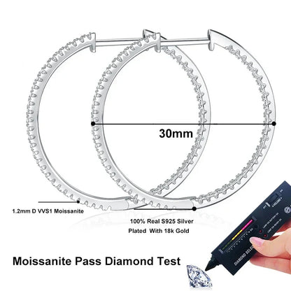 Full D Color Moissanite hoop Earrings for Women 925 Sterling Silver with White Gold Plated Ear Studs Fine Jewelry Gift