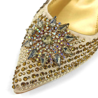 Summer New Design Specials Italian Women Shoes and Bag Set Fuchsia Color Comfortable High Heels With Rhinestone