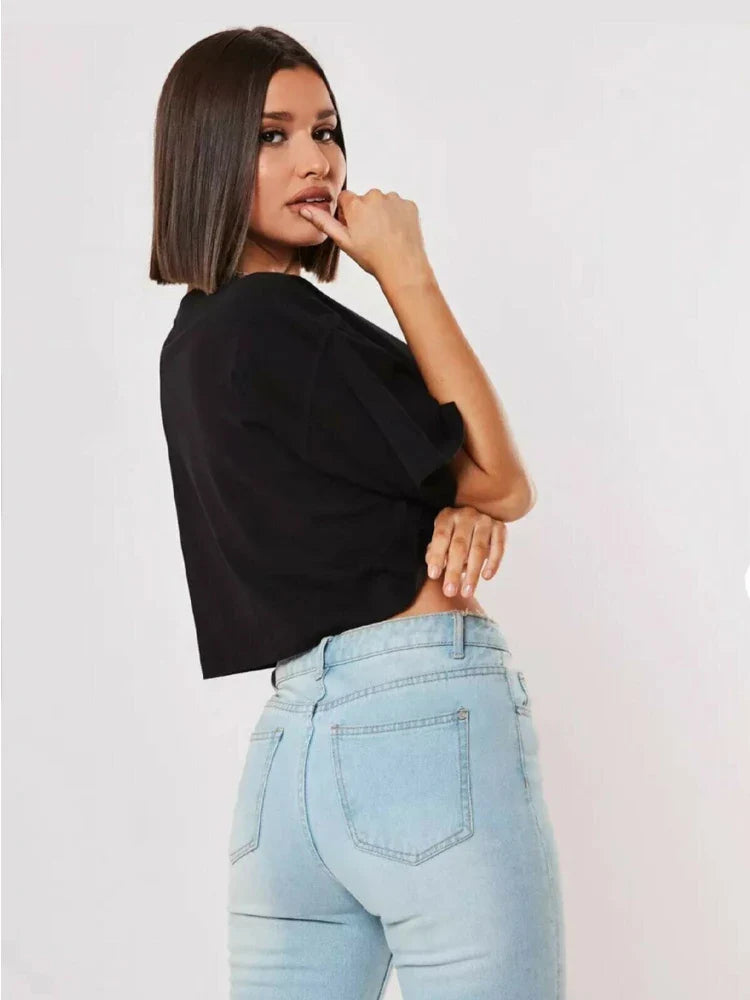 Camiseta Esportiva Feminina de Algodão Manga Curta Dança Corrida Yoga Fitness Cropped Top Mostrando o Umbigo Novo Solto para Academia