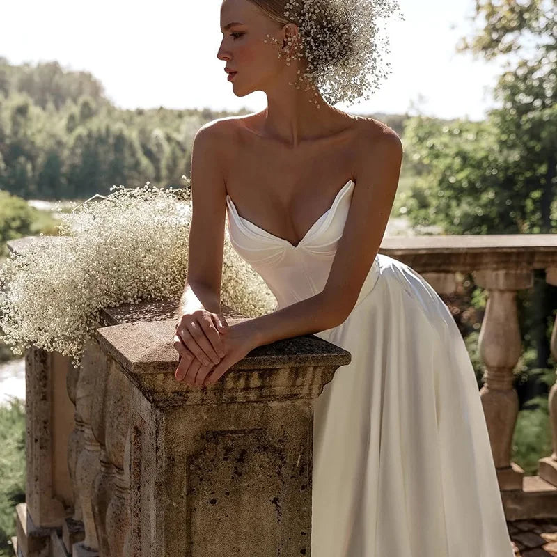 Simple A-Line Wedding Dresses 2025 Sweetheart Long Bridal Dress With Pocket Women Evening Wedding Prom Gowns Customized
