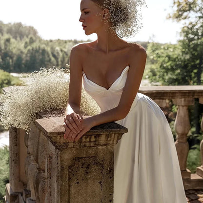 Simple A-Line Wedding Dresses 2025 Sweetheart Long Bridal Dress With Pocket Women Evening Wedding Prom Gowns Customized