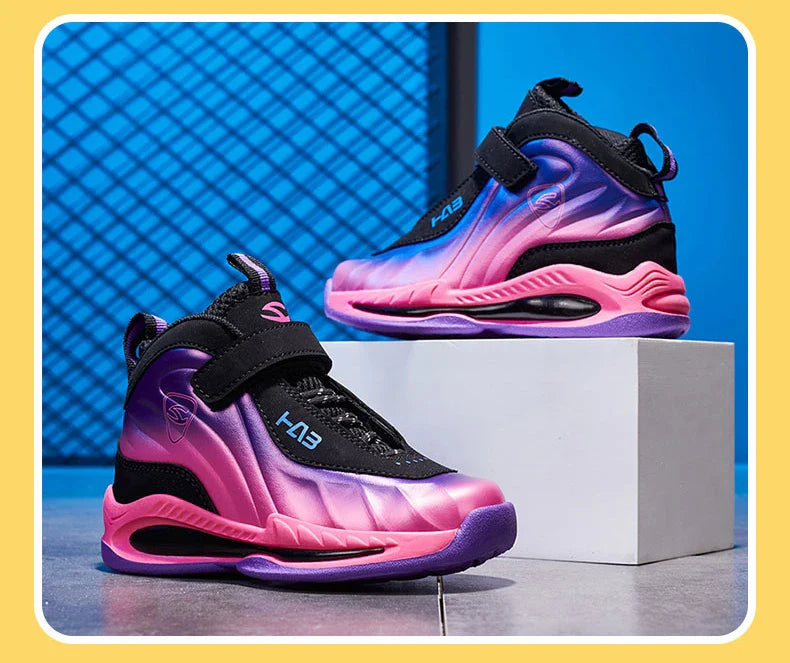 Trend Cool Kids Shoes Leather Lightweight Breathable Boy Girl Sneakers Basketball Shoes Non-slip Children Outdoor Running Shoes