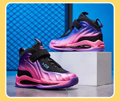 Trend Cool Kids Shoes Leather Lightweight Breathable Boy Girl Sneakers Basketball Shoes Non-slip Children Outdoor Running Shoes