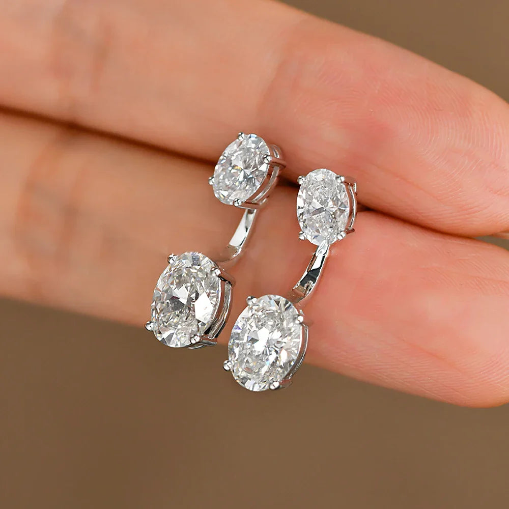 6cttw Oval Cut Moissanite Diamond Stud Earring with Certificate S925 Silver 2-wearing Detachable Earcuff Drop Earring for Women
