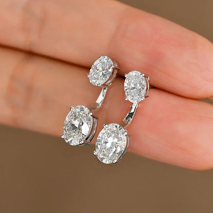6cttw Oval Cut Moissanite Diamond Stud Earring with Certificate S925 Silver 2-wearing Detachable Earcuff Drop Earring for Women