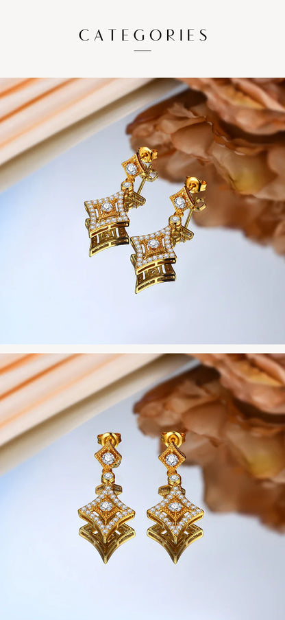 Luxurly D Color VVS1 Brilliant Moissanite Earrings for Women 925 Sterling Silver Yellow Gold Plated Anniversary Jewelry
