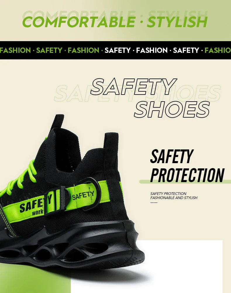 Men's Steel Toe Safety Shoes Anti Crush And Piercing Fashionable Breathable Sock Shoes Outdoor Unisex Work Footwear