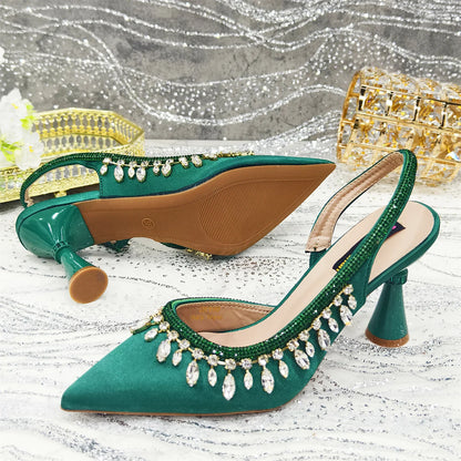 Pointed-Toe High Women Heels Shoes and Bags for Women Rhinestone Evening Party Elegant Luxury Handbag