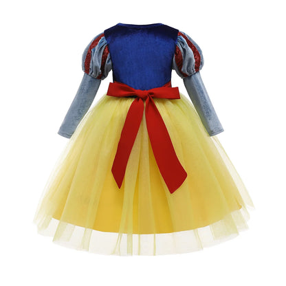 Fantasia Infantil Branca de Neve Vestido de Princesa Baile Meninas Aniversário Festa Corpinho de Veludo Saia de Tule Malha Roupa Cosplay Infantil 2-10 Anos