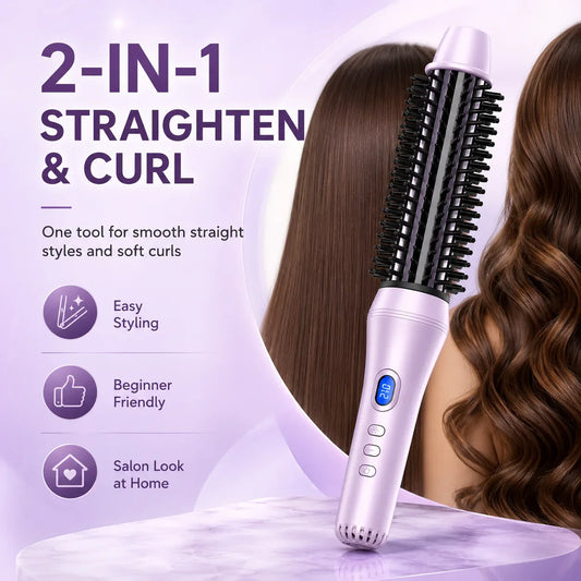 1.5 Inch 2-in-1 Thermal Brush Professional Negative Ion Curling Iron Brush Heated Round Brush for Blowout Volumizing, Portabl