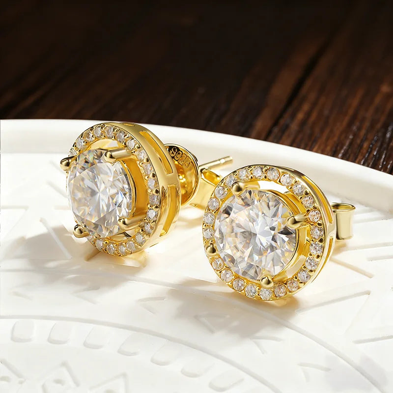 100% 925 Sterling Silver 0.5-2 Carat Moissanite Stud Earrings For Women D Color Diamond Earring Sparkling Fine Jewelry