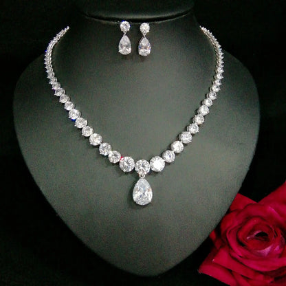 Fashion Design White Color Water Drop Shaped Cubic Zirconia Bridal Jewelry Sets For Women Wedding Accessories Gifts