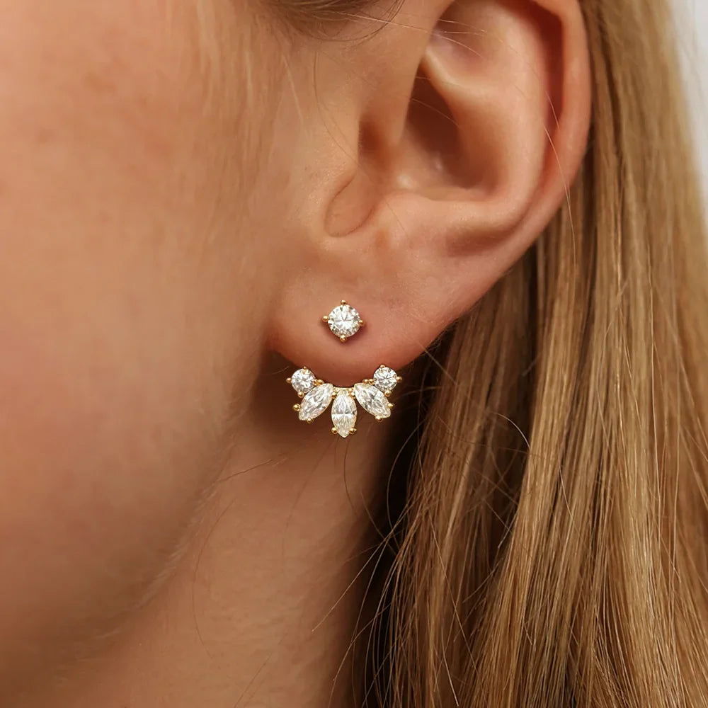 Round/Marquise Cut Moissanite Diamond Stud Earrings with Certificates S925 Silver Detachable Earcuff Drop Earring for Women