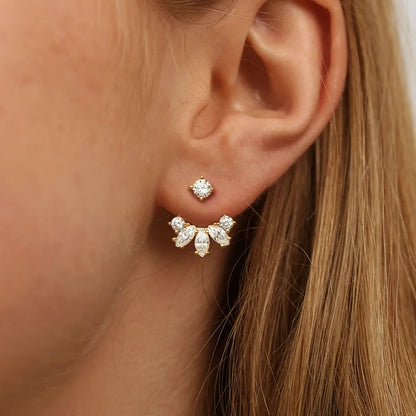Round/Marquise Cut Moissanite Diamond Stud Earrings with Certificates S925 Silver Detachable Earcuff Drop Earring for Women