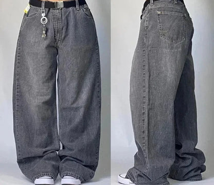 Streetwear New Vintage Letter Printing Washed Baggy Jeans Women Y2K Harajuku Hip Hop Popular Gothic High Waist Wide Leg Pants