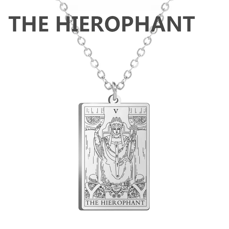 Tarot Cards Necklace Women Stainless Steel Necklace Wealth Amulet Classic Tarot Major Arcana Divination Charm Jewelry