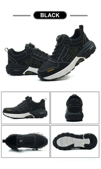 Men's safety shoes with anti - impact steel toes, puncture - resistant Kevlar, and rubber anti - slip soles for industrial work.