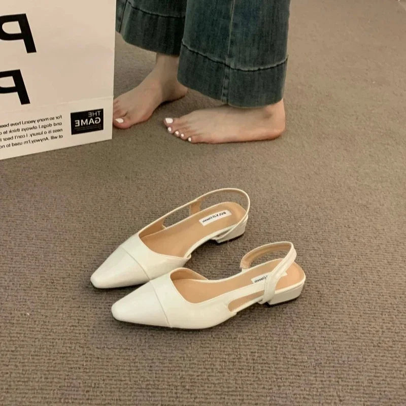 luxury designer fashion PU leather design ladies summer new style pointed toe low heel women sandals non-slip flat shoes