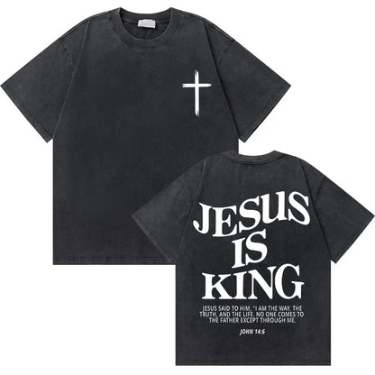 Washed Vintage Christian Jesus Good News God Loves You Bible Verse Graphic T-shirts Men Women Fashion Casual Oversized T Shirt