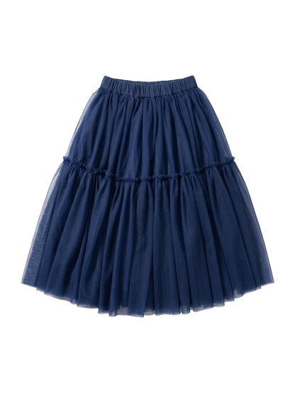 2026 Spring High Waist A-line Puff Half length Skirt Versatile Mid length Retro Blues Mesh Skirt 265398