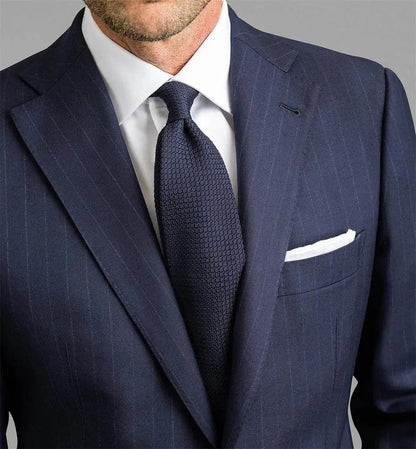 Cotton Blue Striped Classic Men's Business suit 2pc Set Suit Jacket Suit Pants Groom's Wedding Suit Gentleman's Banquet Suit
