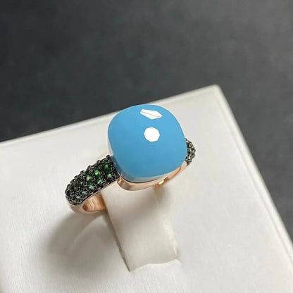 Emerald Ring for Women Green Zircon Inlay Rose Gold & Black Gun Plated 30 Colors Candy Crystal Style Jewelry Birthday Gift