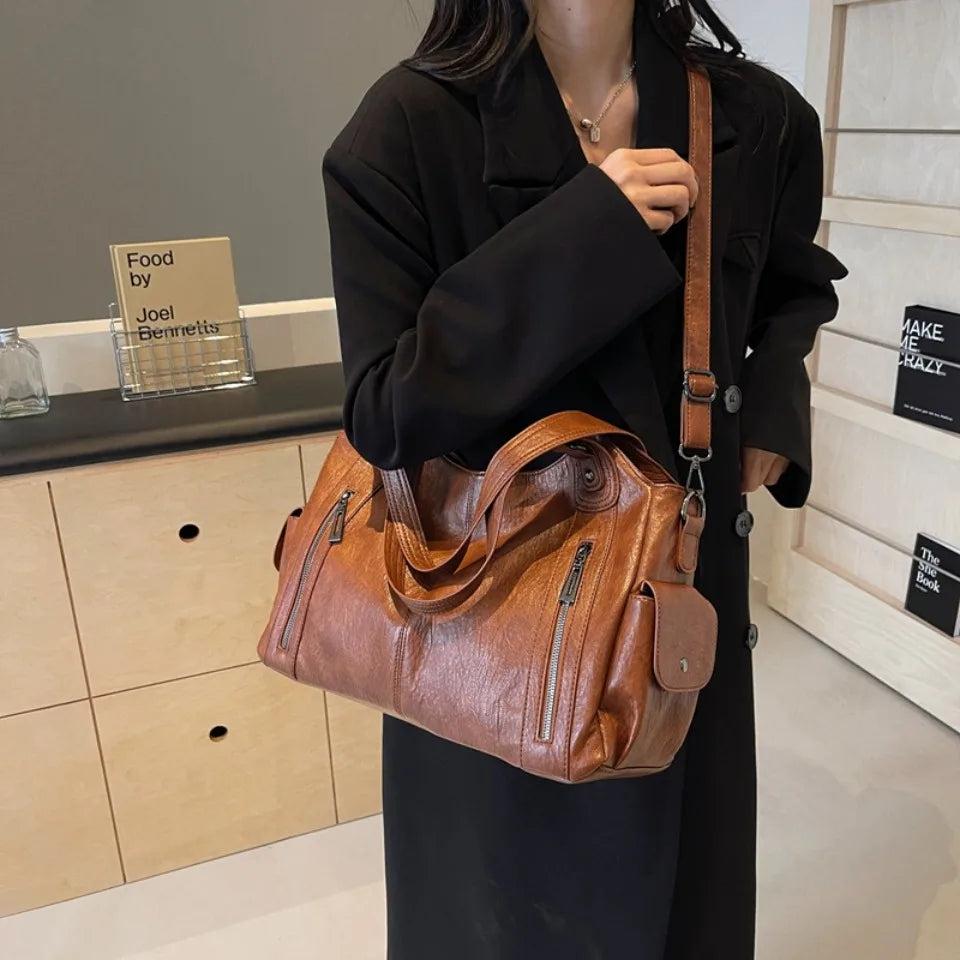 Daily Business Commuting Large Capacity Tote Hand Bags Soft Pu Leather Shoulder Bags for Women Zipper Women's Handbags Quality