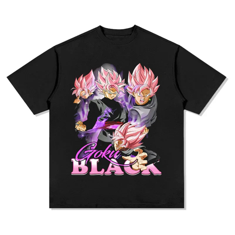 2026 Summer Dragon Ball Retro Premium T-Shirt, Cotton Oversized Goku Black Super Saiyan Rose Collage,  Men Women Adults Kids