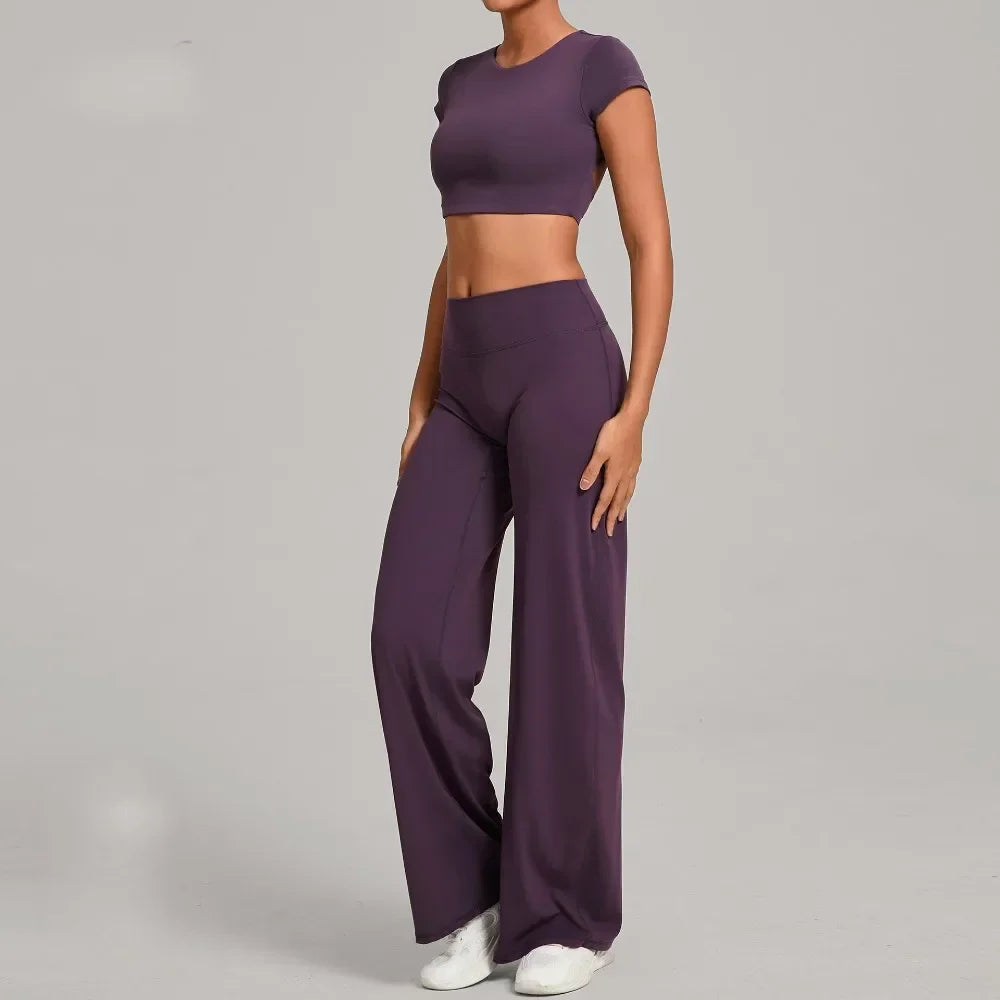 Tight-Fitting Backless Yoga Quick-Drying Straight-Leg Pants Sports Fitness Running Two-Piece Set for Women Gym Workout Yoga Suit