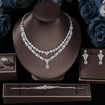 Bridal Zirconia For Women Party Luxury Dubai Necklace Bracelet Earringa Rings CZ Crystal Wedding Jewelry Sets