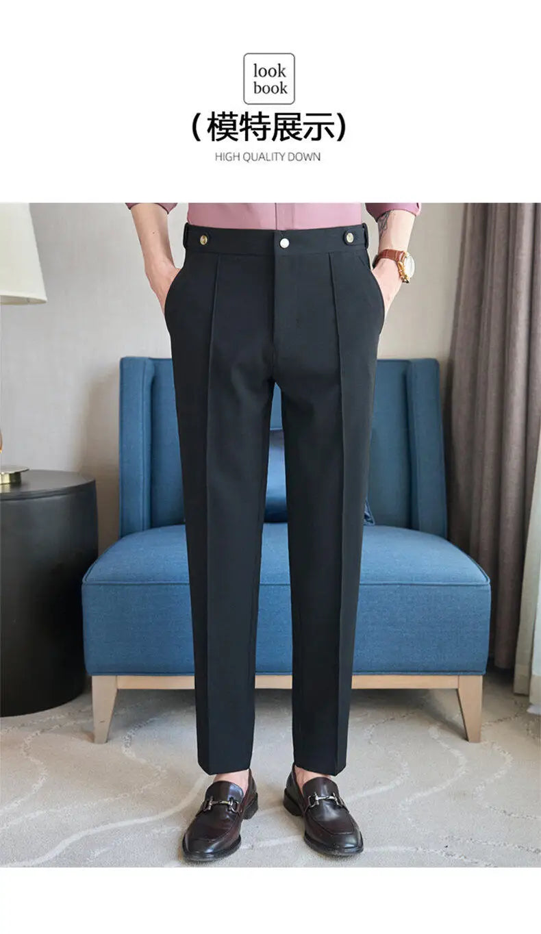 Men's Classic Black Dress Pants with Double Button Waistband, Perfect for Formal and Business Occasions Adjustable Waist.28-38