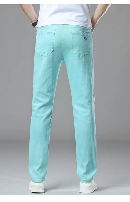 Straight Fashion Men's Jeans Solid Color Casual Business Stretch Washed Denim Trousers Breathable Streetwear Trendy Male Pants