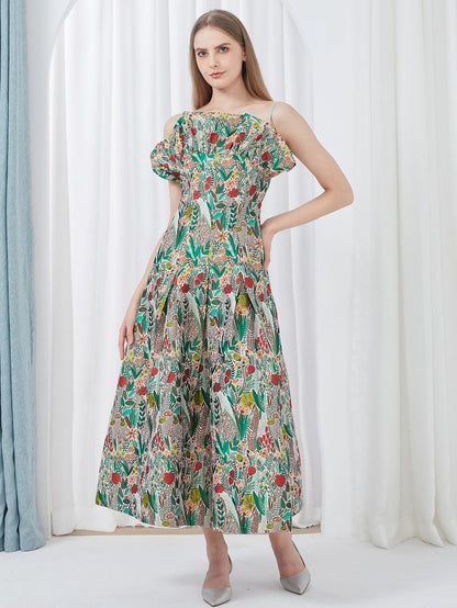 Elegant Women Dress Embroidery Sleeveless Summer Fashion Spaghetti Straps Vintage Party Gown Luxury Banquet Vestido