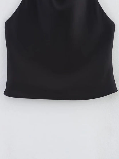 Elegant Women's Satin Backless Halter Vest Summer Solid Sleeveless Sexy High Street Waistcoat Female Slim Camisole Tops