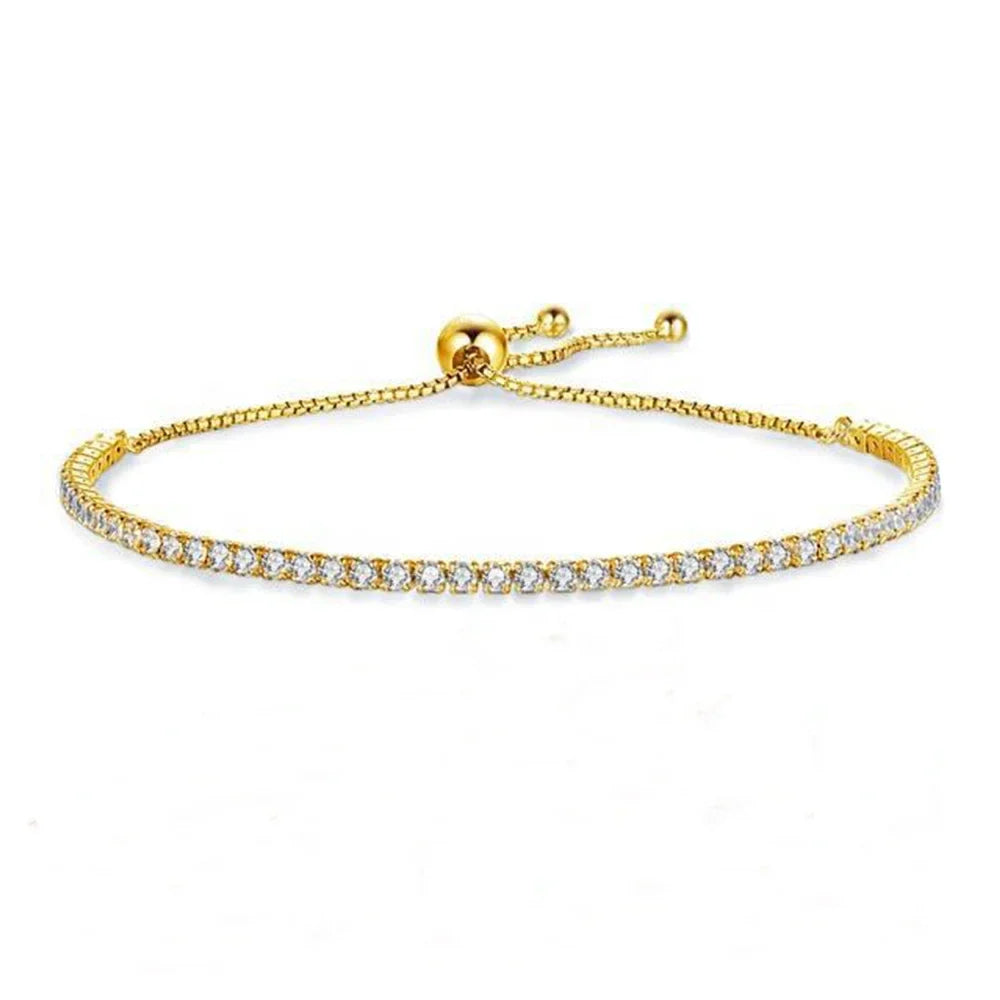 2mm Round Full Moissanite Diamond Tennis Bracelet for Women 925 Sterling Silver Plated 18K Gold Adjustable Wrist Chain Jewelry